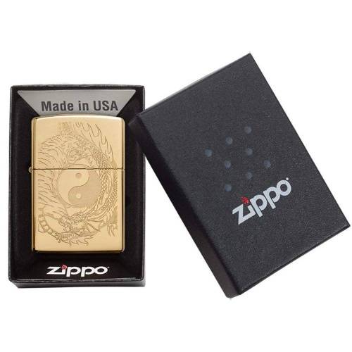 20 ZIPPO ЗажигалкаTiger and Dragon с покрытием High Polish Brass фото 3